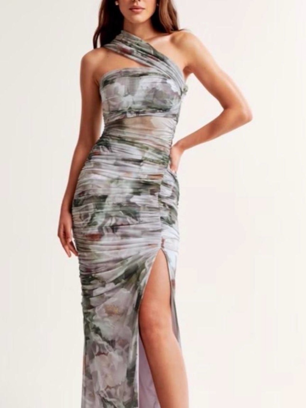 Abercrombie & Fitch One-Shoulder Floral Maxi Dress in Sage Green